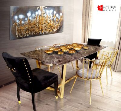 Oryginalny marmurowy stół na złotych nogach 200cm